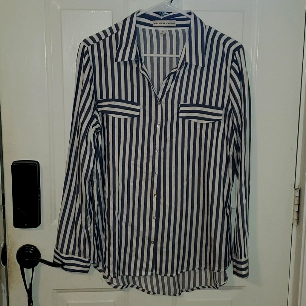 Alexander Jordan L/S Bottom Up Soft Denim Blue and White Size Medium Neverworn